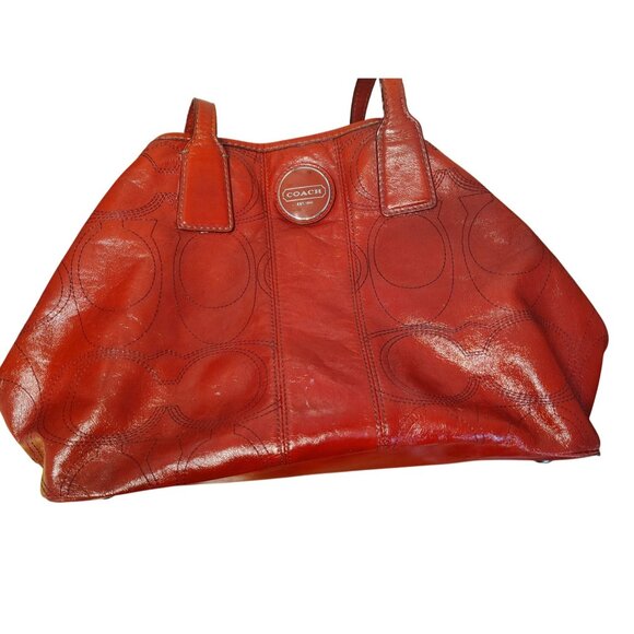 Vintage Coach Red Leather Shoulder Bag Embosses Stitching Inside Snap Pouch READ - Picture 8 of 13